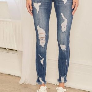 Kancan Marie Mid Rise Distressed Ankle Skinny Jeans